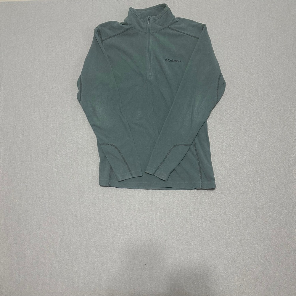 Columbia Mens Small Quarter Zip Fleece Pullover Sage Green Mock Neck Sweater